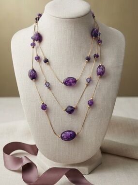 1980s Purple & Gold Three-Layer
Statement Necklace